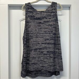 Eileen Fisher 100% Organic Linen Sleeveless Sweater Navy White Marled Si…